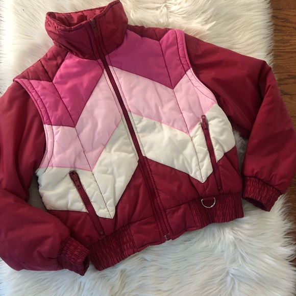 Vintage Jackets & Blazers - Vintage Pink Sears Roebuck Puffer Jacket Sz Small Zip Off Sleeves 1980s